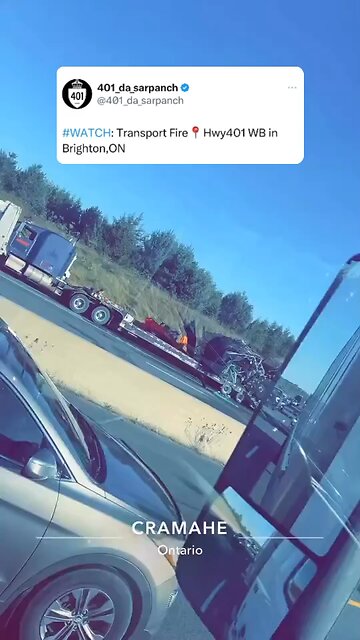 Trailer Fire In Hwy 401 Brighton Ontario