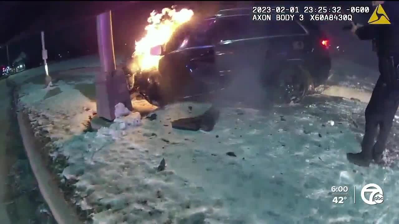 Bodycam video captures dramatic police rescue of suspect in fiery crash