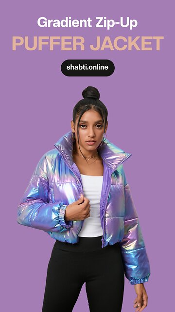 Gradient Zip-Up Collared Puffer Jacket💜