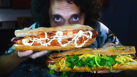 FOOT LONG Hot Dog Banh Mi ! * ASMR * | Nomnomsammieboy