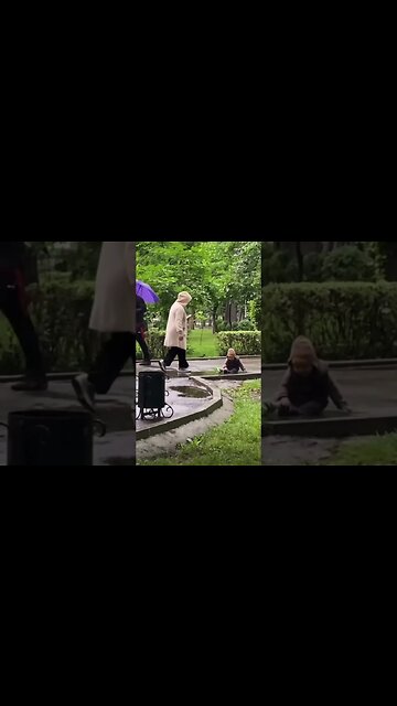Cute Baby Play With Rain Water