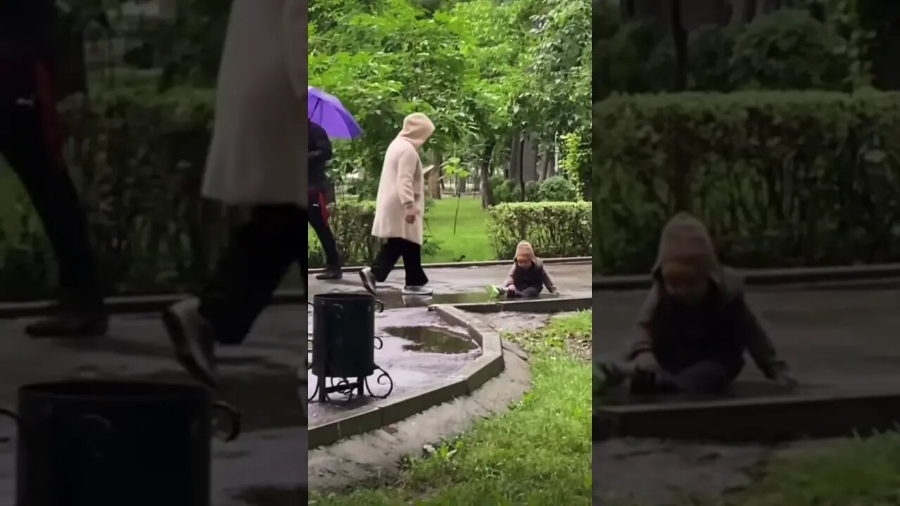 Cute Baby Play With Rain Water