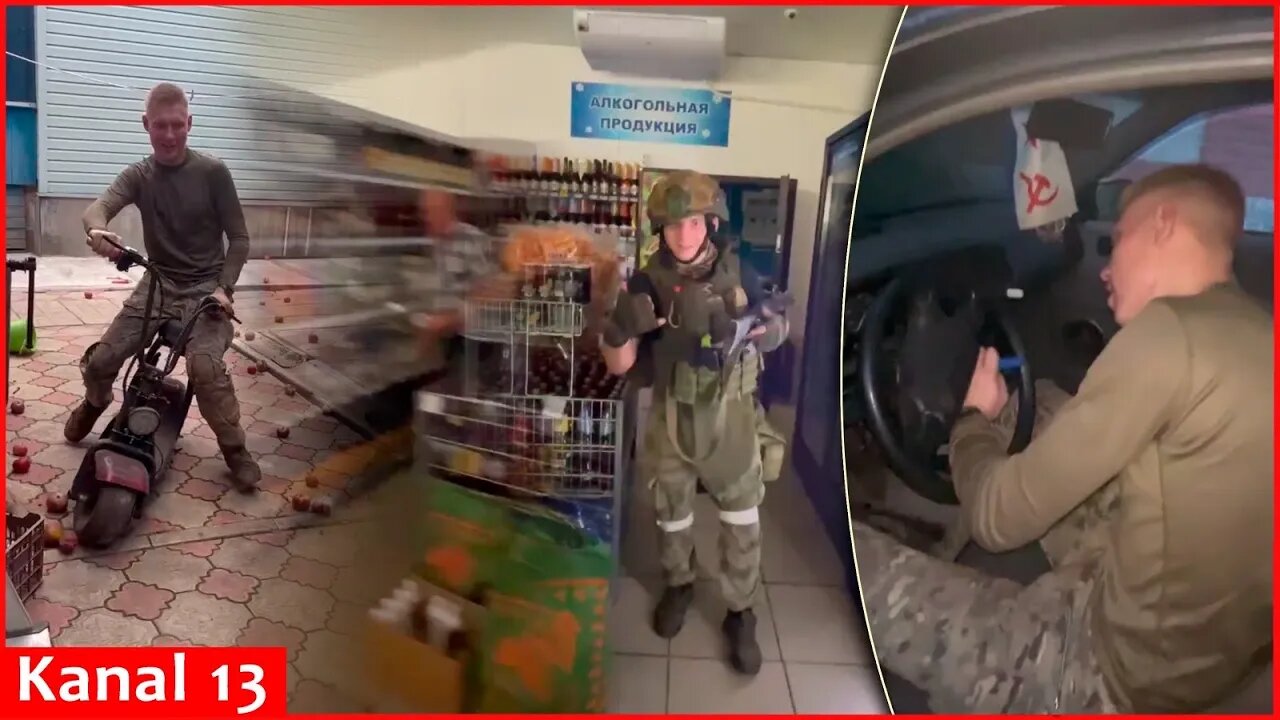 Russian soldiers robbing residents' houses, shops and cars in Kursk - Video footage