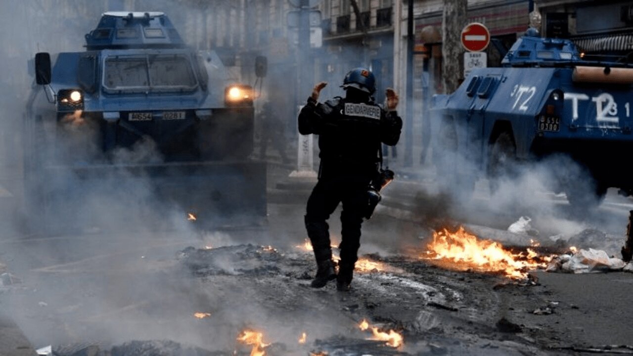 Tensions rise at protest against pension reform in France.Turned in to Riots Clashes Police fired tear gas