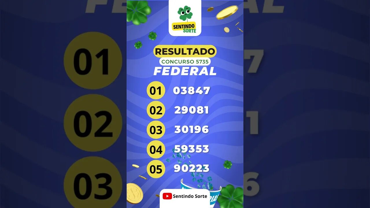 🍀 Resultado LOTERIA FEDERAL 5735 | Sentindo Sorte #shorts