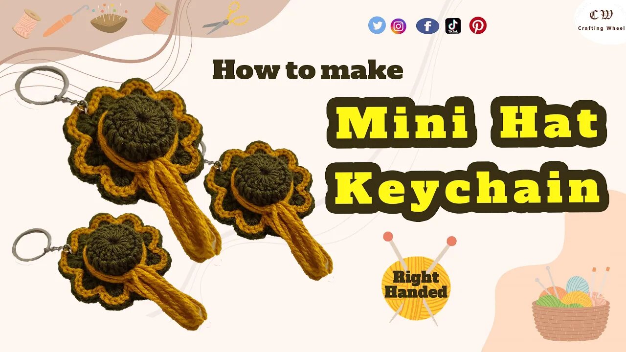 How to make mini crochet hat keychain ( Right Handed )