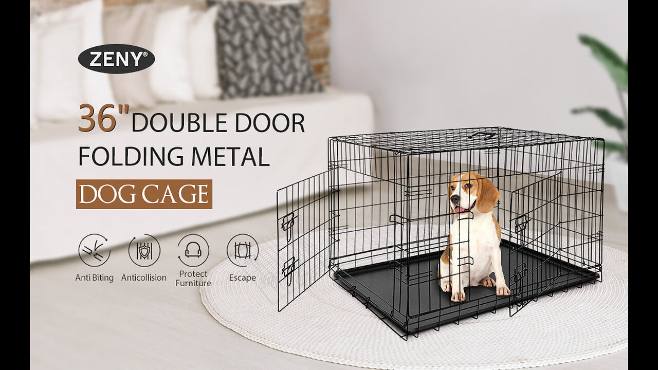 Review 36 Inch Dog Crate - Folding Metal Dog Cage with 2 Doors (Front & Side), Chew Resistant P...