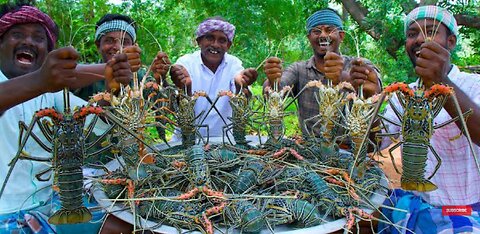 BIG LOBSTER | 50 KG Lobster Fry Cooking and Eating In Village | Lobster Recipes with Indian Masala