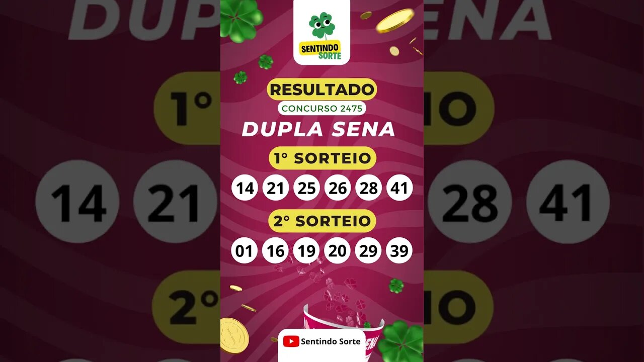 🍀 Resultado DUPLA SENA 2475 | Sentindo Sorte #shorts