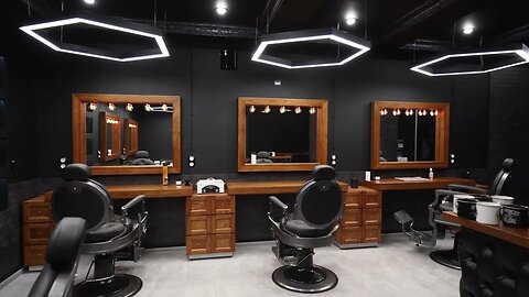 vintage barbershop interior movement along the chairs wooden tables and mirrors sty SBV 338423778 HD