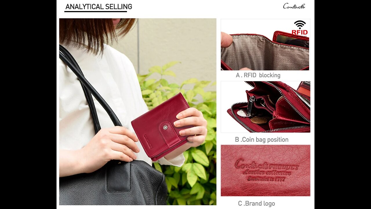 Genuine Leather Short Small RFID Blocking Card Holder Wallets Ladies Red Coin Purse