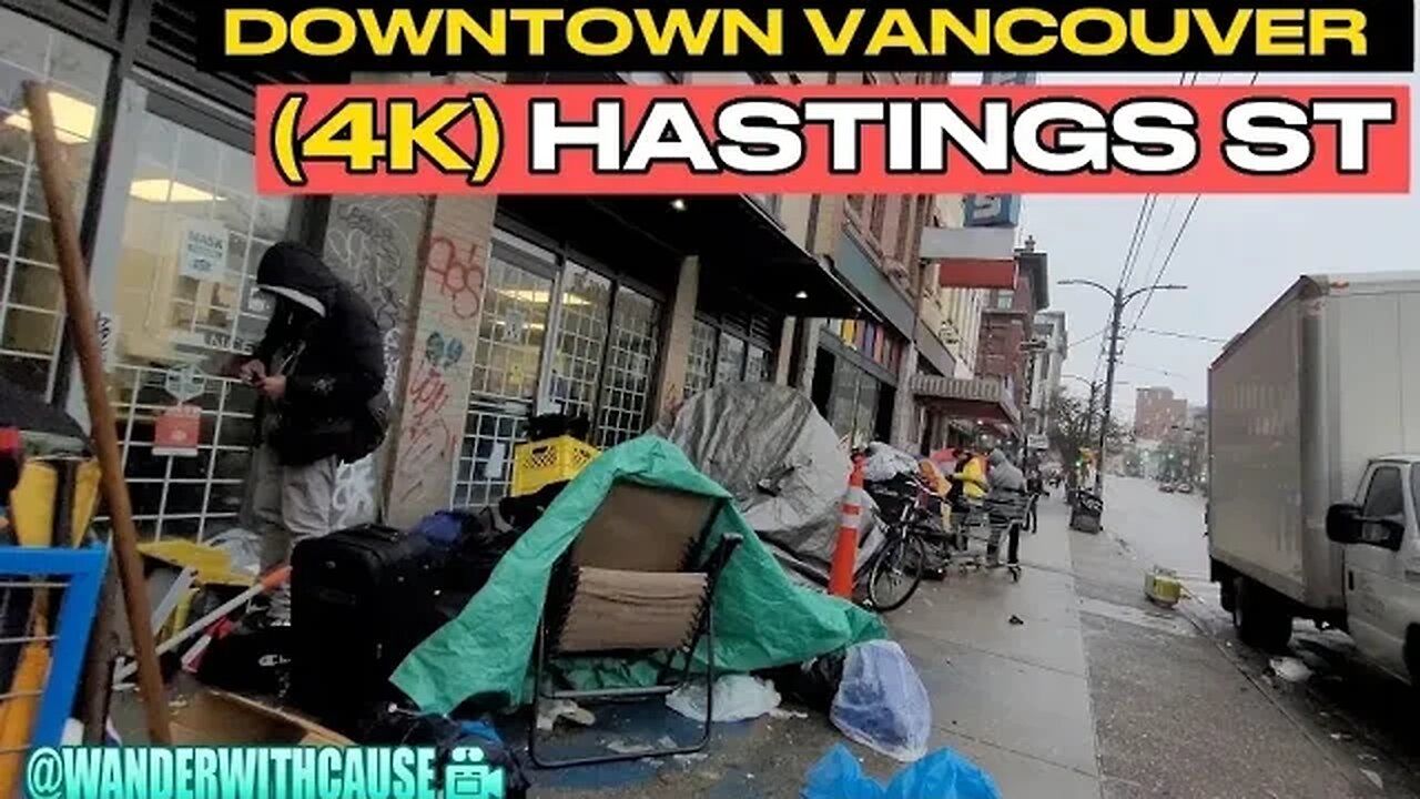 (4k) Worst Area In Vancouver, Canada: Homelessness & Addiction On Downtown Eastside Hastings St