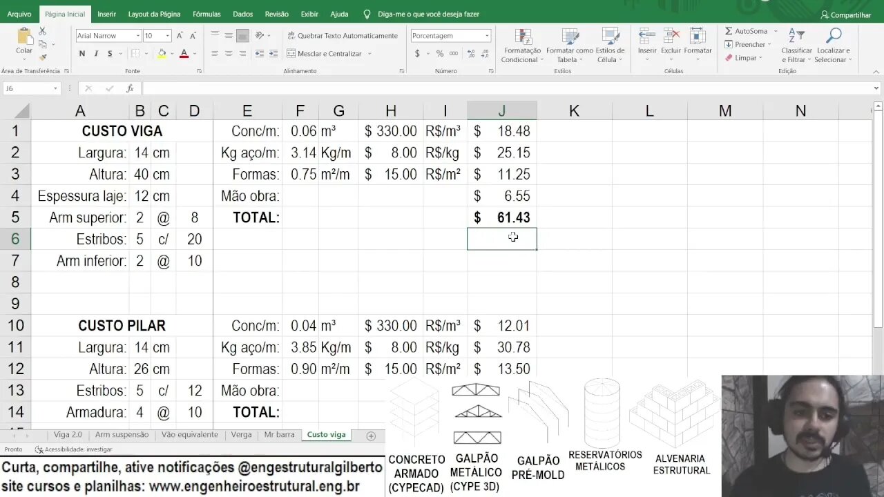 Otimização estrutural Custo de cada elemento Eng Estrutural