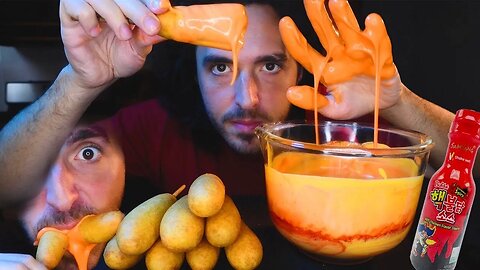 ASMR NUCLEAR CHEESE SAUCE CORN DOGS ! sleep mukbang mouth sounds 먹방 #shorts