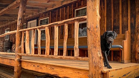 HAND CARVED FRONT PORCH HANDRAIL | TIMBER FRAME CABIN | OFF GRID HOMESTEAD