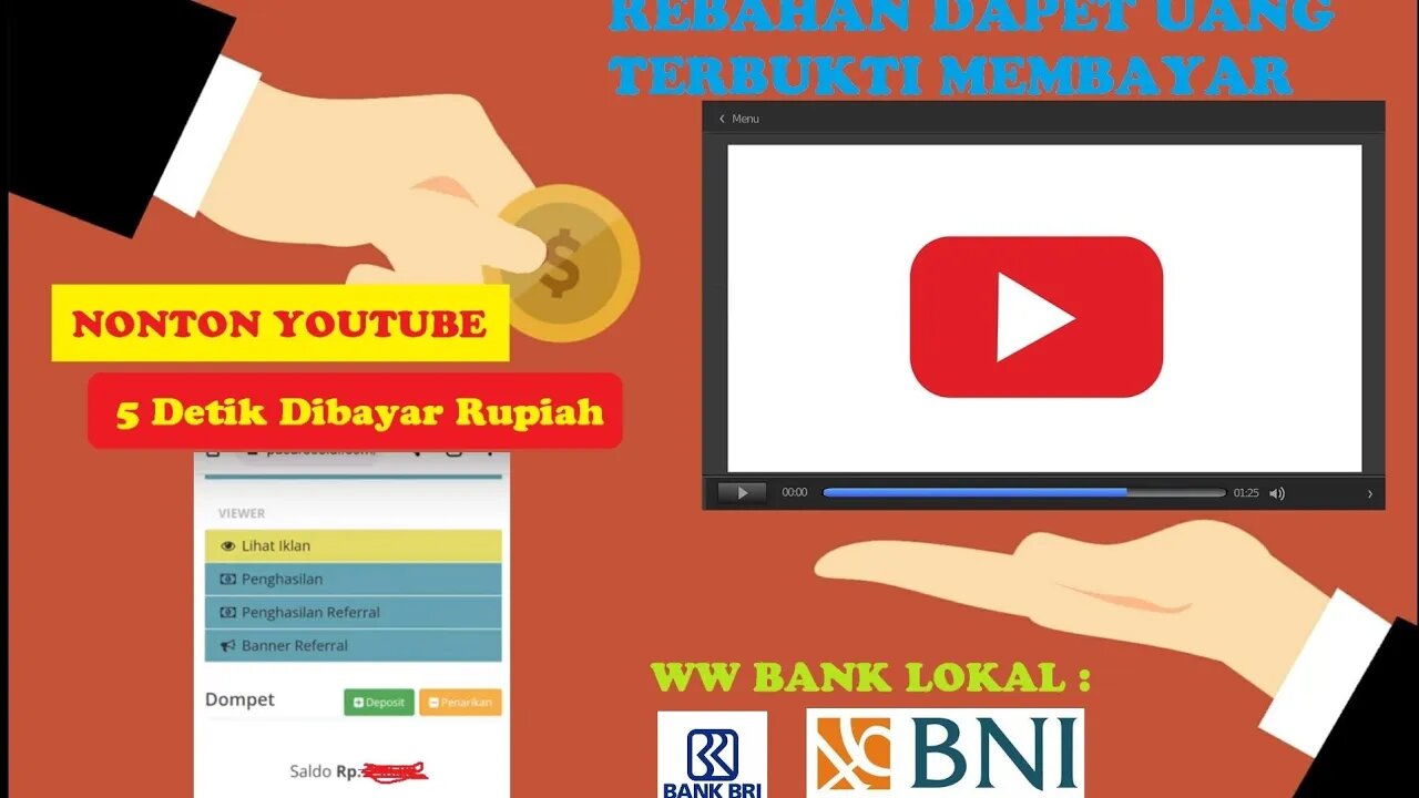 Nonton YOUTUBE 5 Detik dibayar Rupiah | Website Penghasil Uang Terbaru dan Legit | WD Bank Lokal!