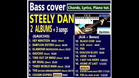 Bass cover (New) STEELY DAN:: 2 albums _ + 3 songs _ Chords, Lyrics, Piano tut.