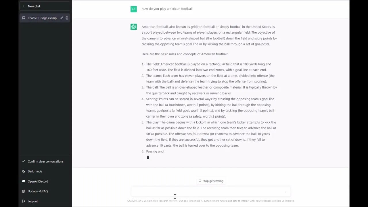 ChatGPT: How do you play American Football