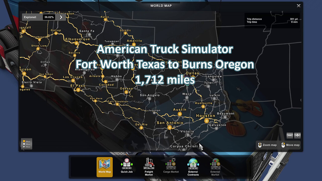 American Truck Simulator. Fort Worth Texas to Burns Oregon 1,712 miles (no talking)