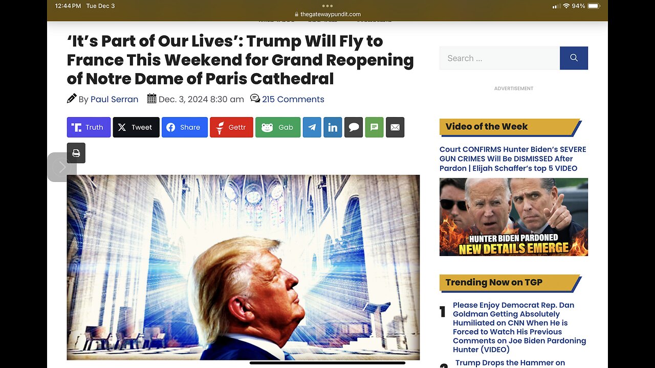 ‘It’s Part of Our Lives’: Trump Will Fly to France This Weekend for Grand Reopening of Notre Dame