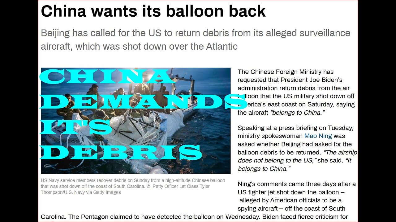 China demands return of their downed spy balloon saying the aircraft “belongs to China.”!