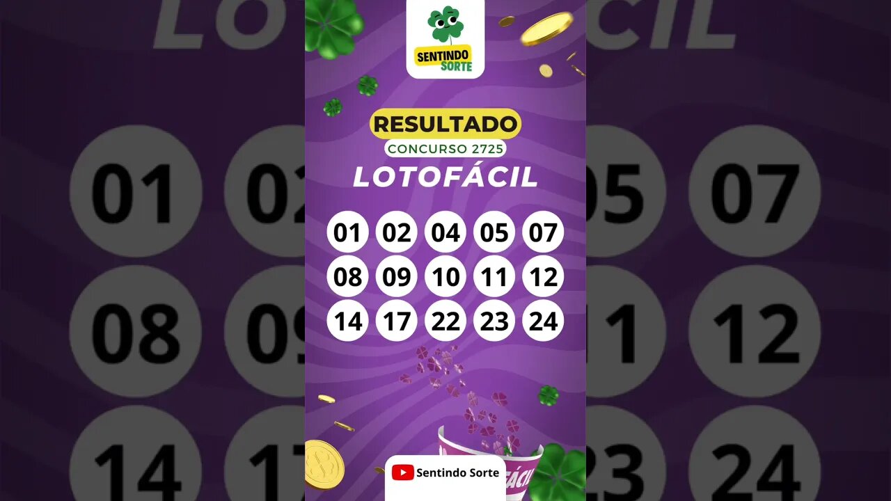 🍀 Resultado LOTOFACIL 2725 | Sentindo Sorte #shorts