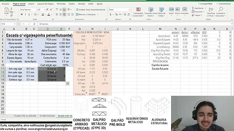 Planilha Dimensionamento Escada com vigaEspinha peixe ou flutuante Eng Estrutural