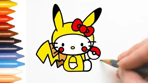 COMO DESENHAR HELLO KITTY PIKACHU FÁCIL - PASSO A PASSO