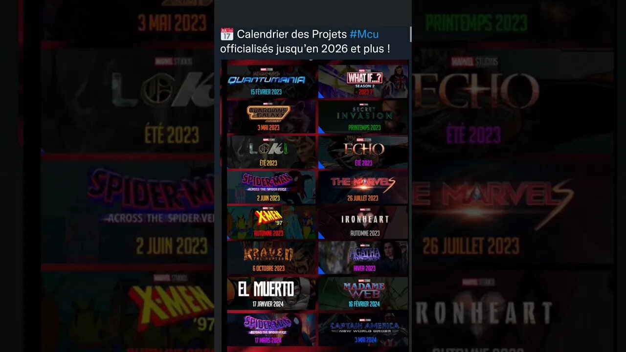 Calendrier des Projets #Mcu officialisés jusqu’en 2026 et plus !