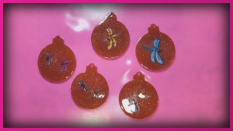 40. Resin Christmas Ornaments | Pink & Gold with Dragonflies