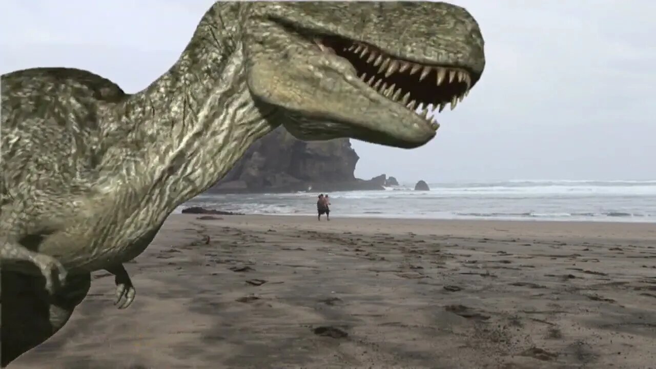 This T-REX Dinosaur on the beach ...