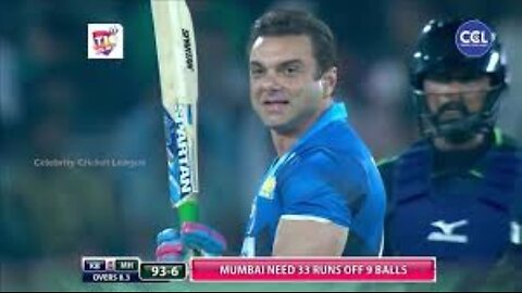 Mumbai's Sohail Khan hits a huge six and four in Hyderabad's Aadarsh bowling | CCL