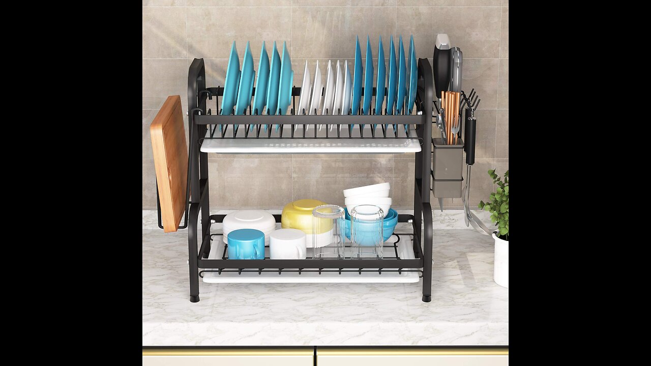 Dish Drying Rack, 1Easylife 2-Tier Compact Kitchen Dish Rack Drainboard Set, Large Rust-Proof S...