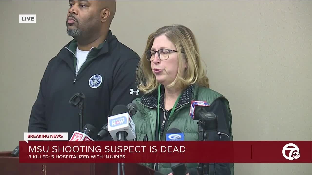 Teresa Woodruff speaks at press conference about fatal MSU shooting