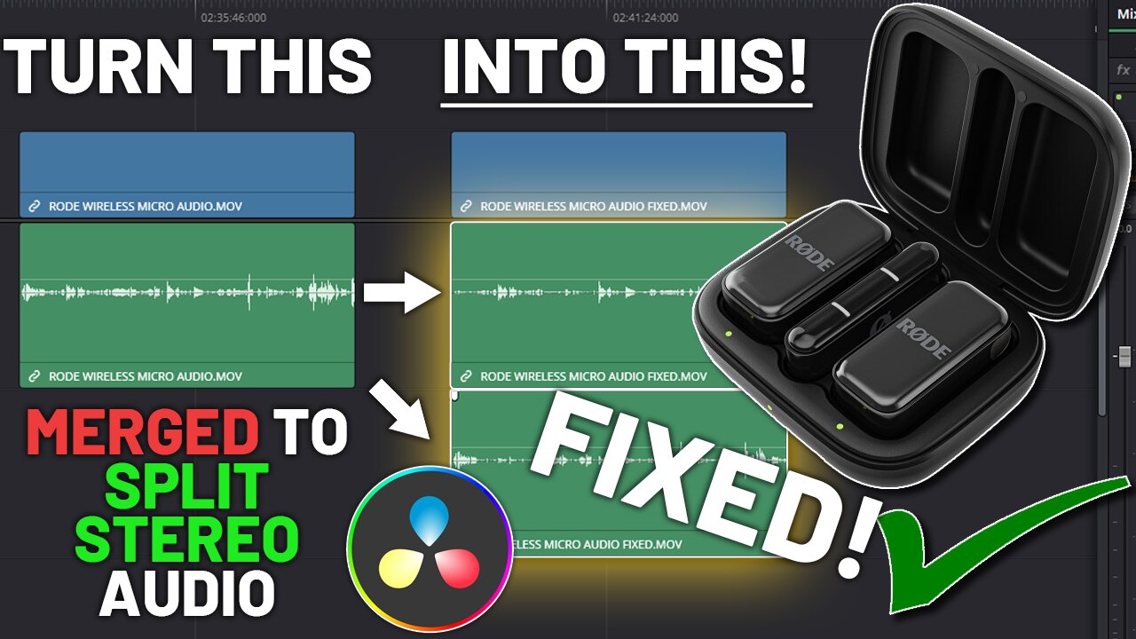 How to Record & Edit Split Audio Tracks Using the RODE Wireless Micro in DaVinci Resolve - Tutorial