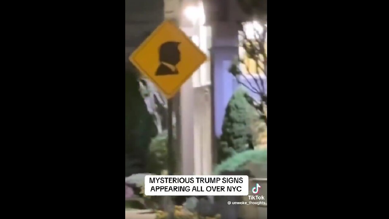 Someone is putting up yellow Trump signs all over New York City.