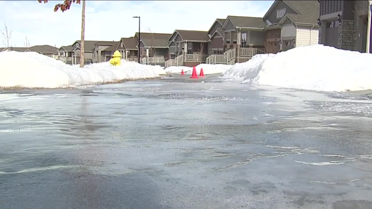 Aurora 55+ community struggles to maintain icy sidewalks, blames poor drainage system