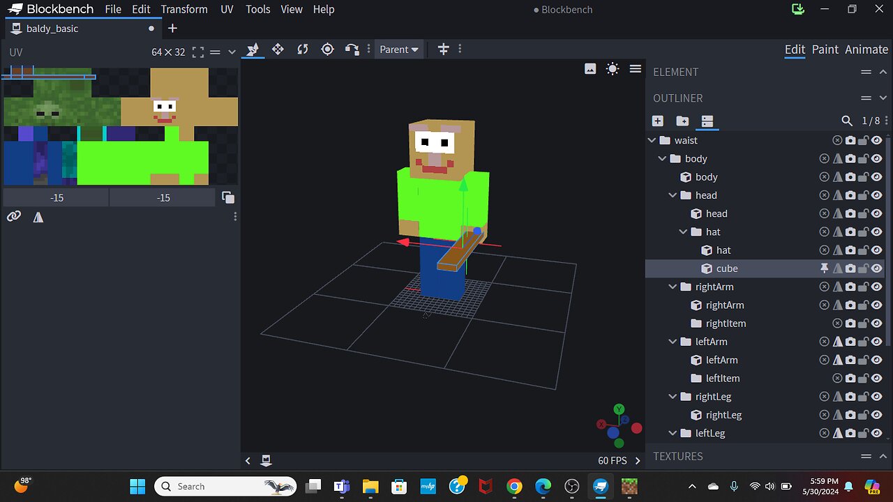 i made baldy from baldy basics in minecraft