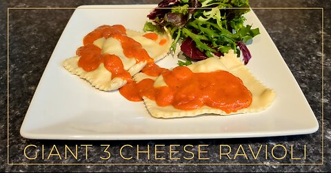 3 Cheese Giant Ravioli with Roasted Red Pepper Sauce