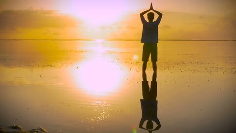 thankful man stands in still water of the ocean with hands reaching out towards the SBV 306547261 HD