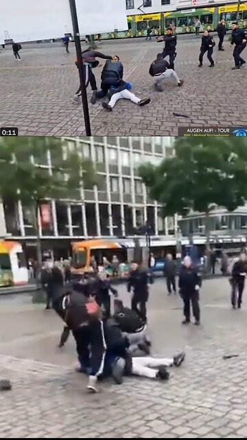 Knife Attack in Mannheim Germany by Muslim Asylum Seeker (Two Camera Angles - Top and Bottom)