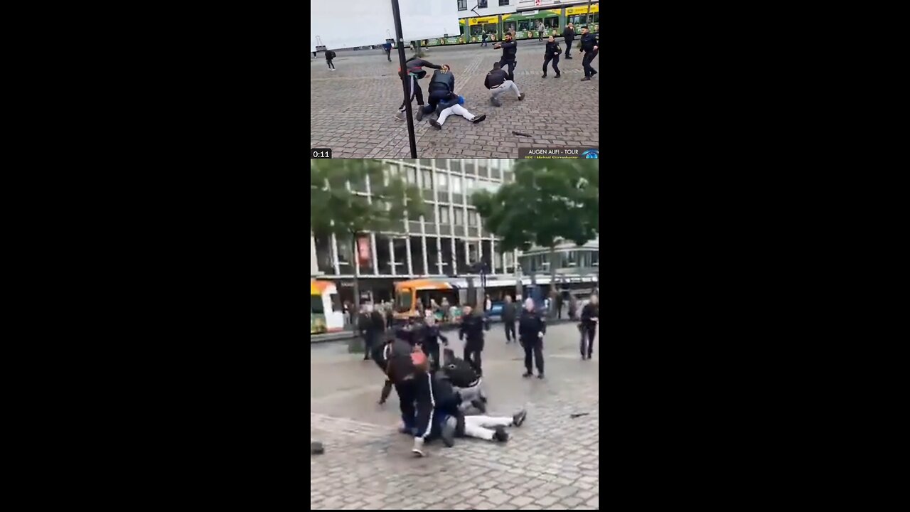 Knife Attack in Mannheim Germany by Muslim Asylum Seeker (Two Camera Angles - Top and Bottom)