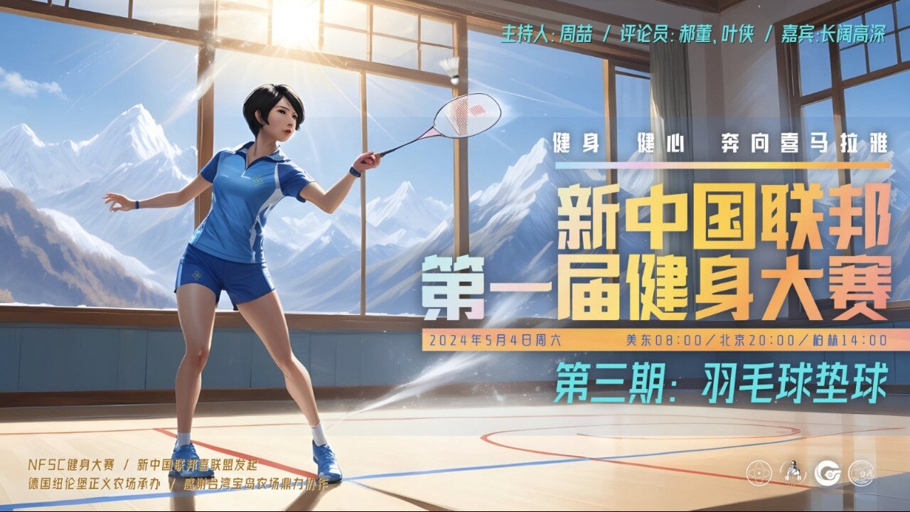 第三期:羽毛球垫球 新中国联邦第一届健身大赛 #郝海东 #叶钊颖 #爆料革命 #新中国联邦 #MILESGUO #郭文贵 #NFSC #TakeDowntheCCP