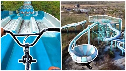 Exploring Abandoned Waterpark BMX Vs Sketchy Water Slide