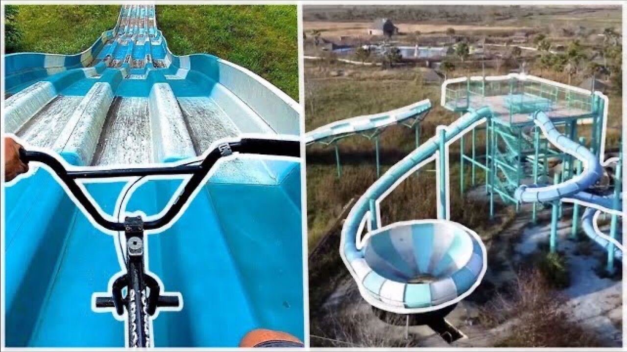 Exploring Abandoned Waterpark BMX Vs Sketchy Water Slide