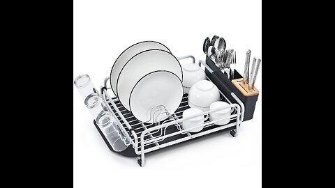 HIUHOME Aluminum Dish Drying Rack with Drainboard,Rustproof Dish Racks for Kitchen Counter,Dish...