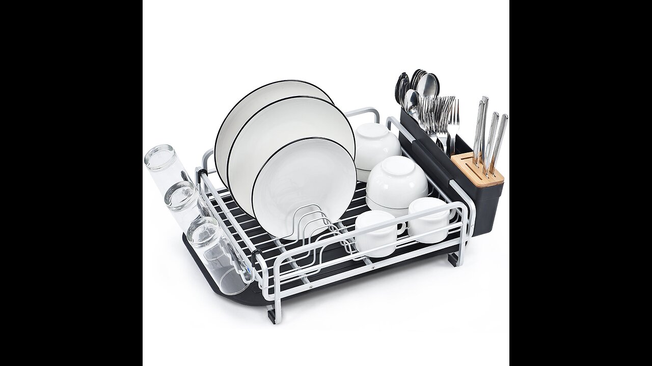 HIUHOME Aluminum Dish Drying Rack with Drainboard,Rustproof Dish Racks for Kitchen Counter,Dish...