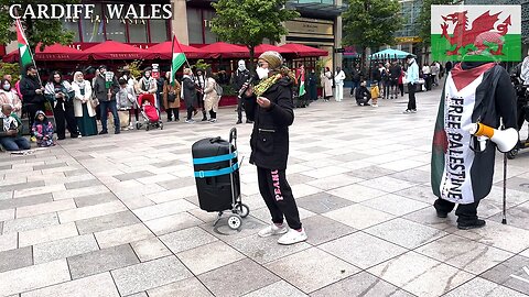 From Cardiff to Columbia. March for Palestine. Cardiff Central Library