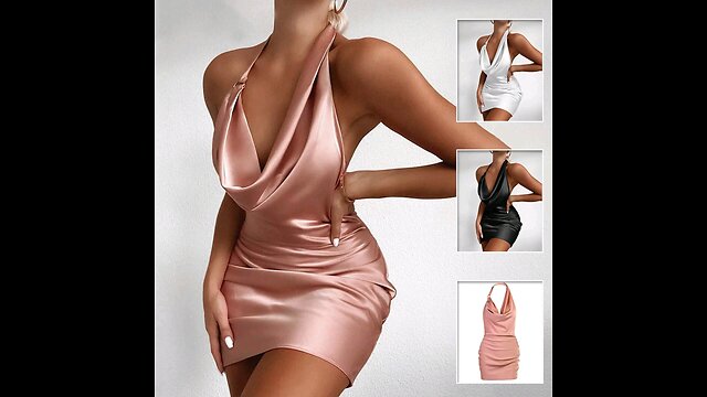 Elegant Satin V-Neck Backless Mini Dress | Sleeveless Summer Party Dress