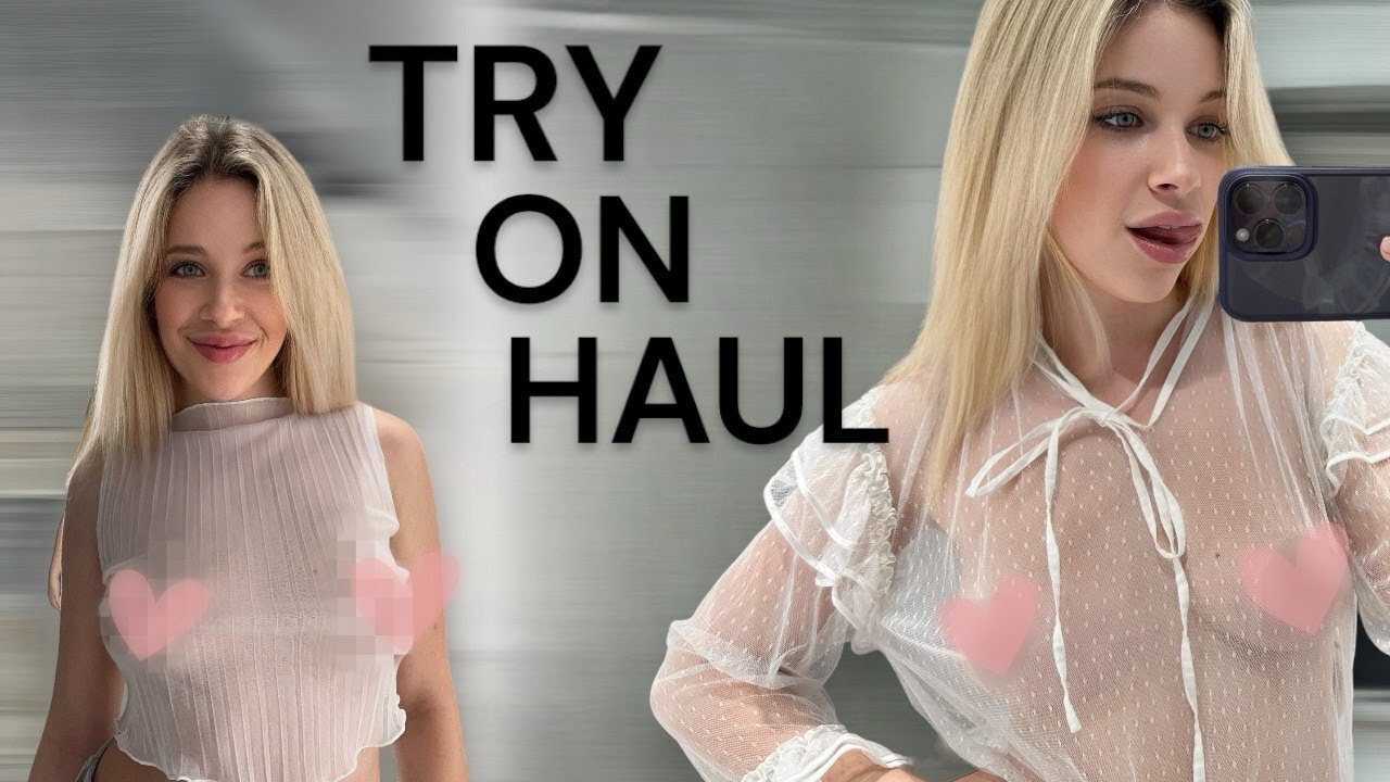 Try on Haul in dressing room amazing transparent outfit